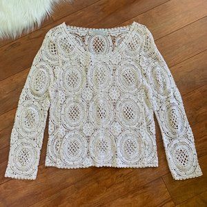 Solitaire Long Sleeved Open Weave Crocheted Lace Top-Size S